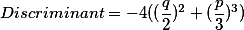 Discriminant=-q^2-4\frac{p^3}{27}